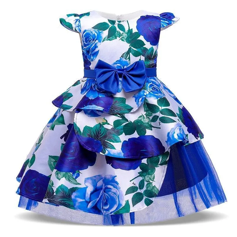 2021 Formal Kids Vintage Embroidery Dress For Girl Children Costume Prom Party Princess Dresses Girls Vestido Short Sleeve Gown 1113-1