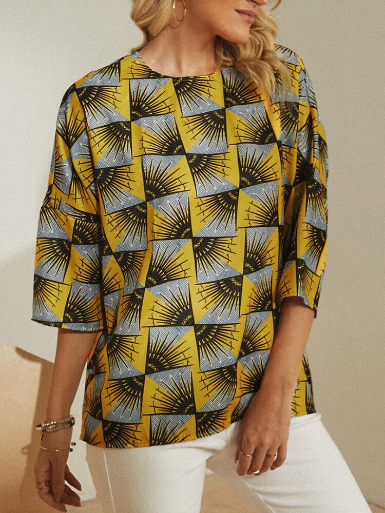 Geometric Printed  O neck Casual Blouse For Women P1724640