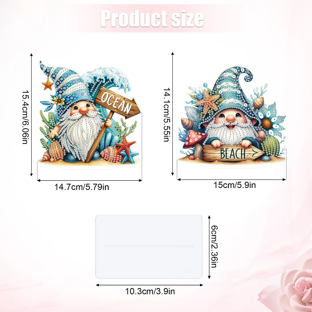 2Pcs DIY Diamond Art Tabletop Ornaments Reusable Special Gem Rhinestone Mosaic Craft Multi-Purpose Diamonds Art Suncatchers Flowers Gift for Craft Lovers (Beach Gnomes)