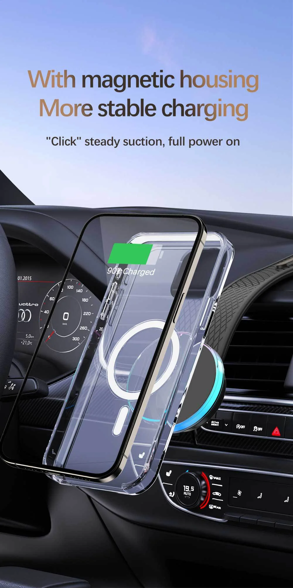 Colorful magnetic wireless fast charging car holder