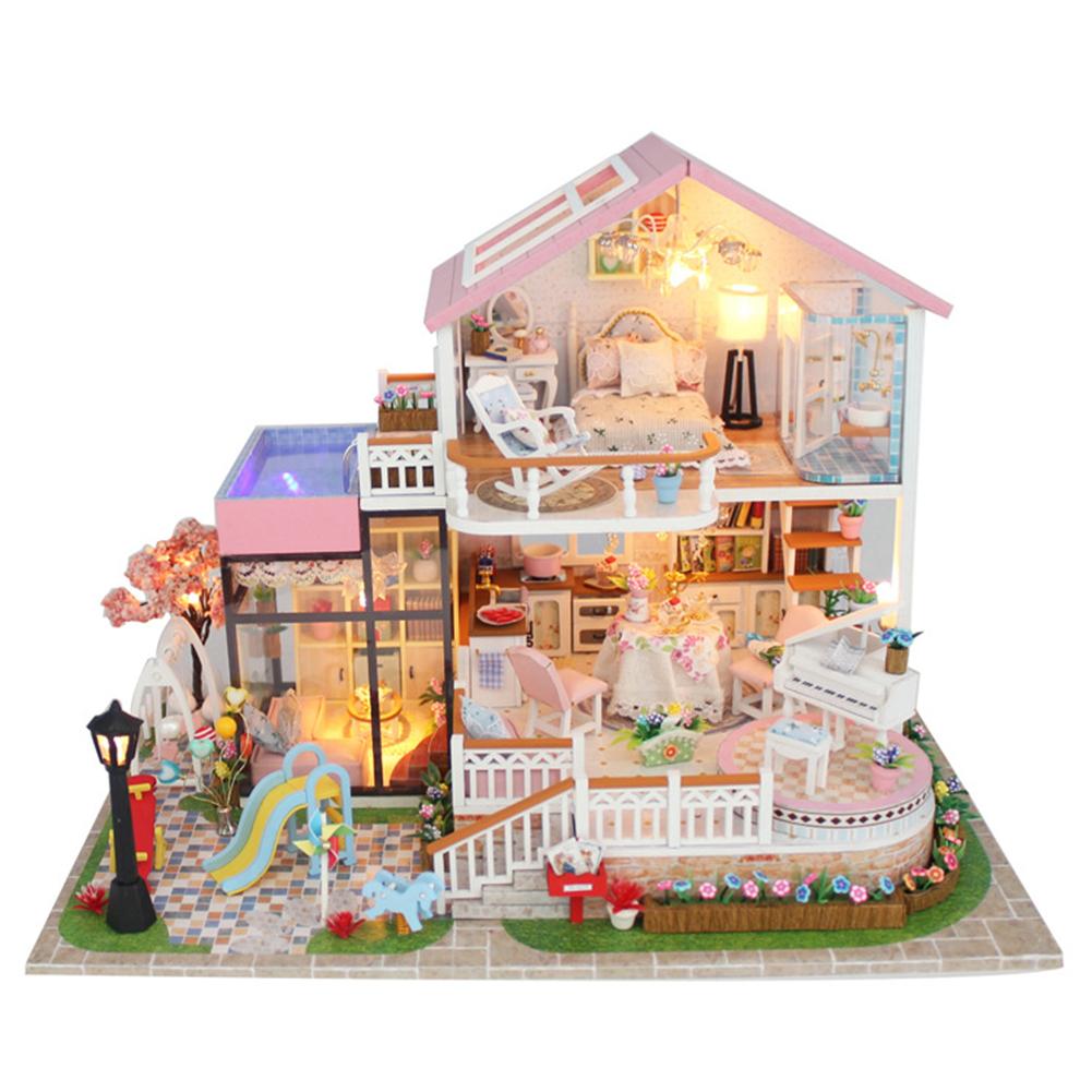 DIY Sweet Wooden Miniature Dollhouse Handmade Assembly Model House Toy Gift