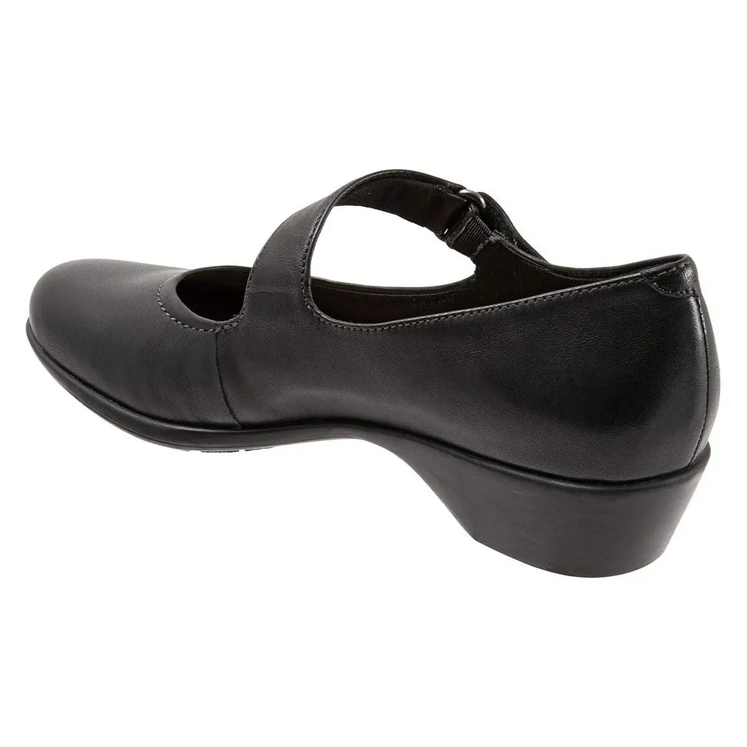 Women's Black Round Toe Block Heel Mary Jane Pumps with Velcro