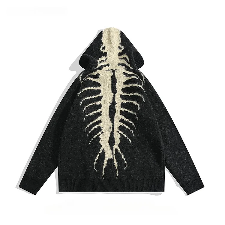 Traceeye Men's Trend Personality Jacquard Dark Hooded Sweaters Autumn Winter American High Street Hip-hop Loose Casual Knitted Pullovers