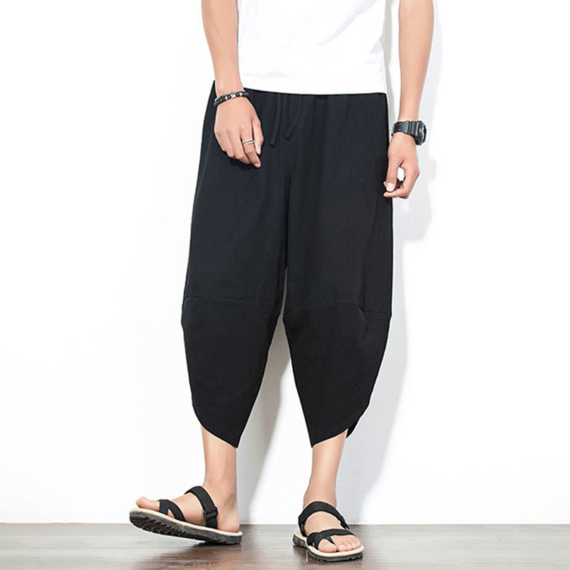 Men's Vintage Japanese Irregular Pocket Loose Cotton Linen Casual Pants  artssus
