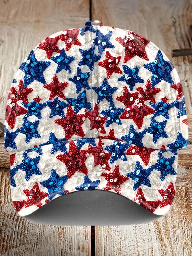 American Flag Stars Glitter Sequin Art Print Baseball Cap