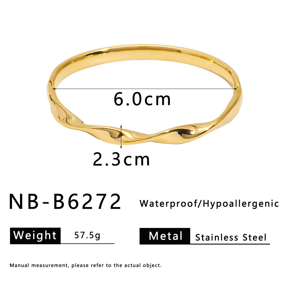 Stainless Steel Wide Cross Casting Bracelet Inlaid Zircon Ins Style Open Bracelet For Women