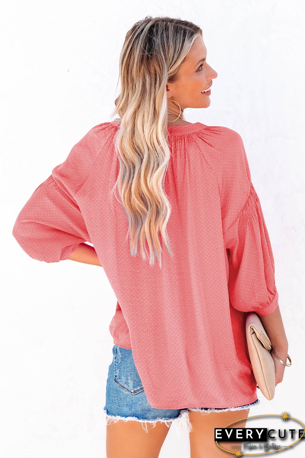 Red Boho Dotted Print Shirt with Buttons