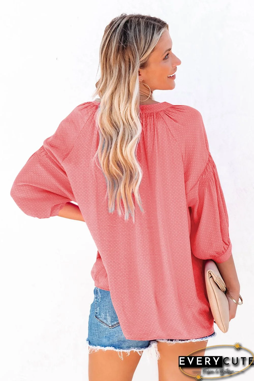 Red Boho Dotted Print Shirt with Buttons