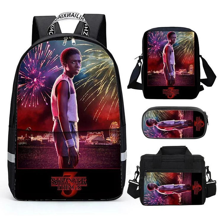Mayoulove Casual School Backpack 3D Stranger things Print Bookbag Lunch Bag Shoulder Bag Pencil Box for Kids-Mayoulove