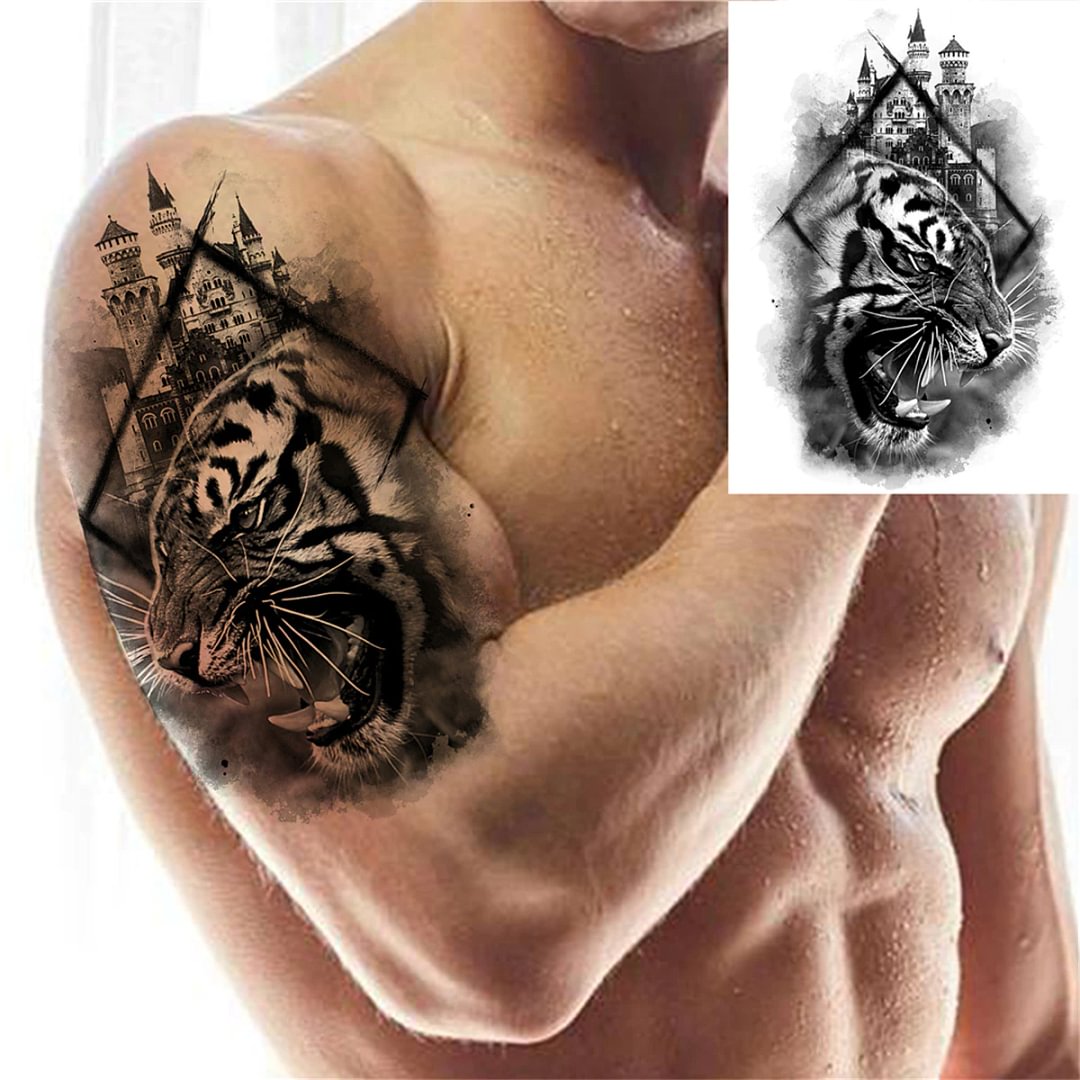 Sdrawing Anchor Skull Temporary Tattoos For Women Men Adult Pirate Black Skeleton Tattoo Sticker Fake Wolf Lion Tiger Tatoos Back