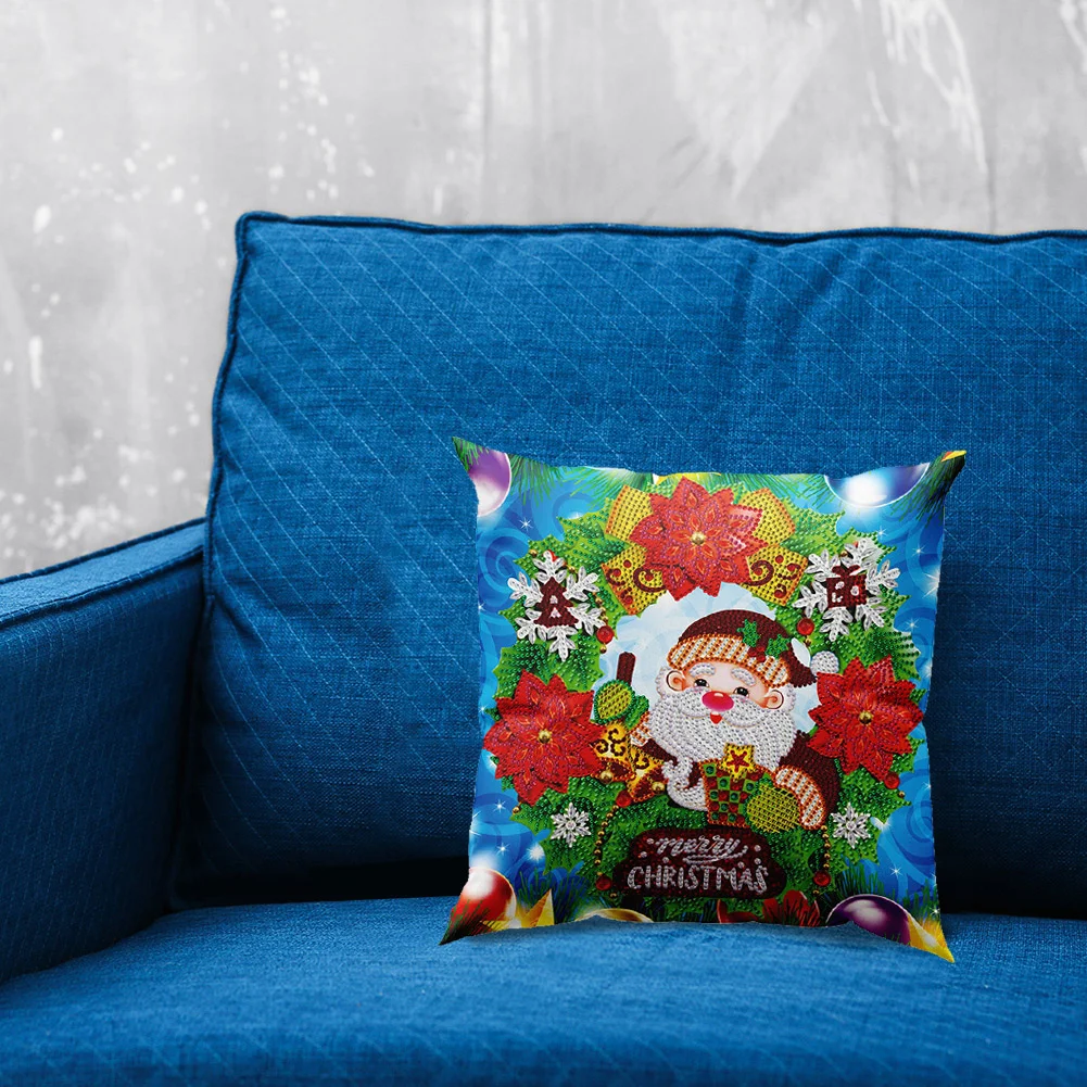 DIY Diamond Painting Pillow Case - Santa Wreath(30*30cm)(Single Side)