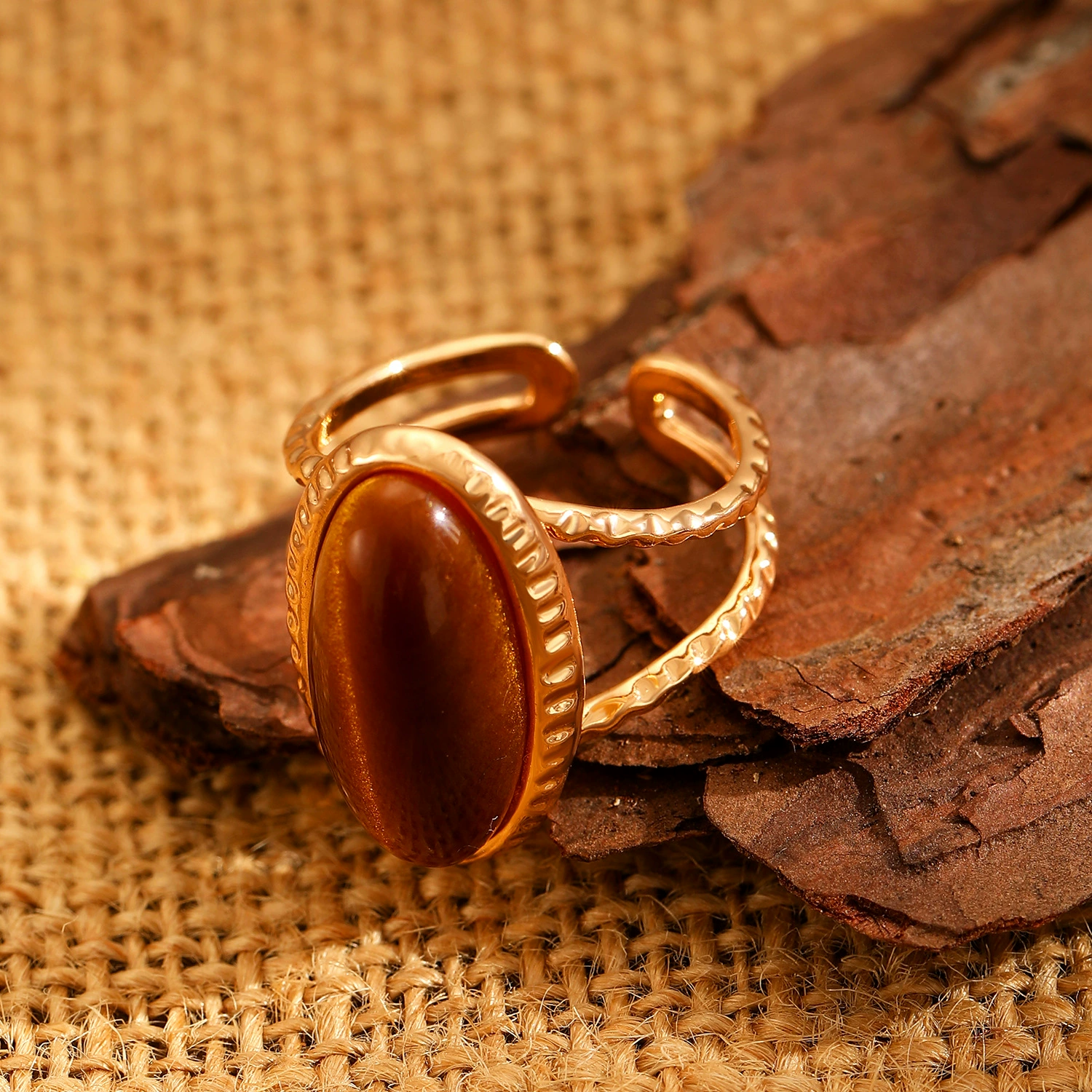 Tiger's Eye Open End Ring