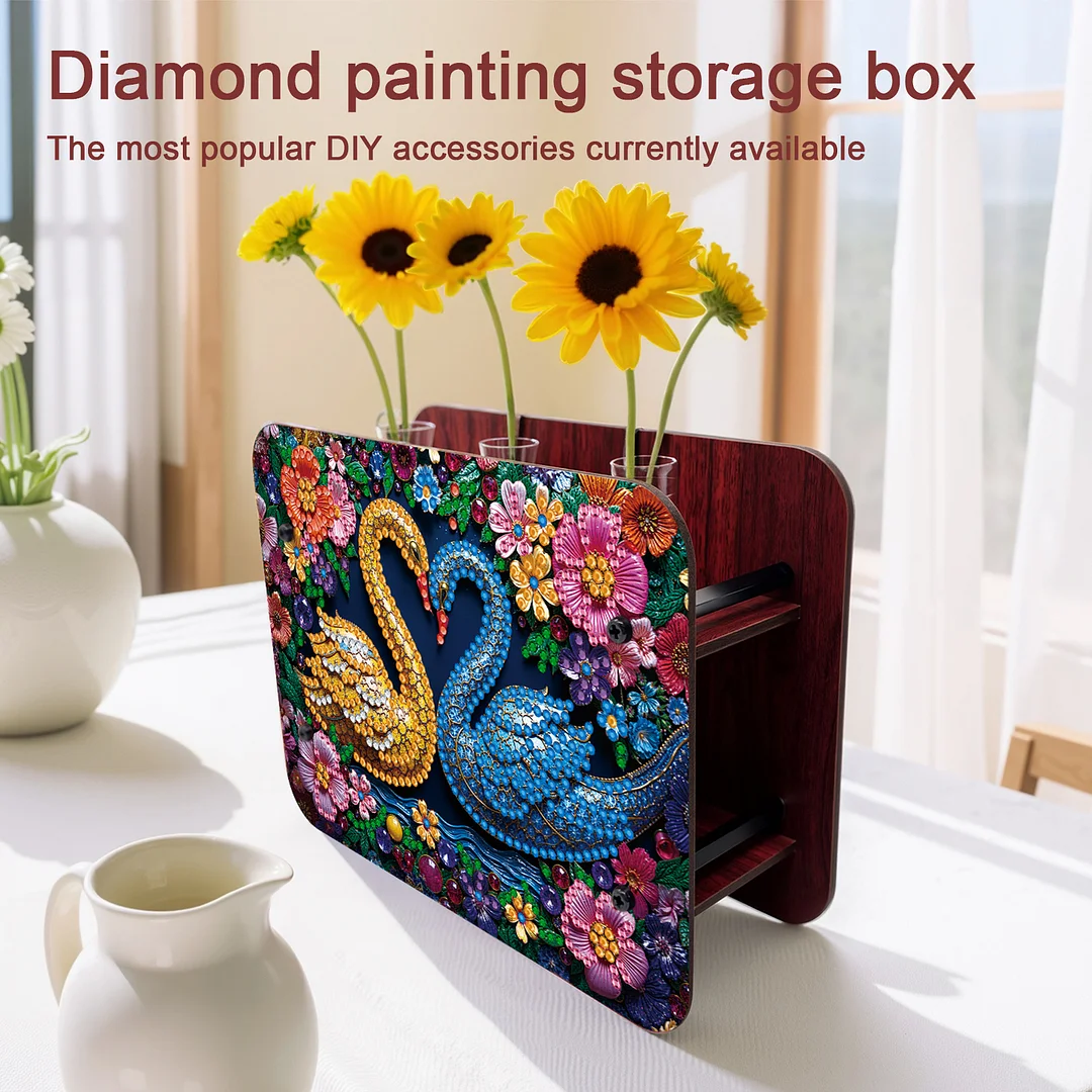 Swan DIY Flower Vase Wooden Double Sided Desktop Diamond Art Kit for Home Decor