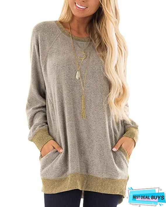 Leopard Long Sleeve Round Neck Cotton-Blend Top