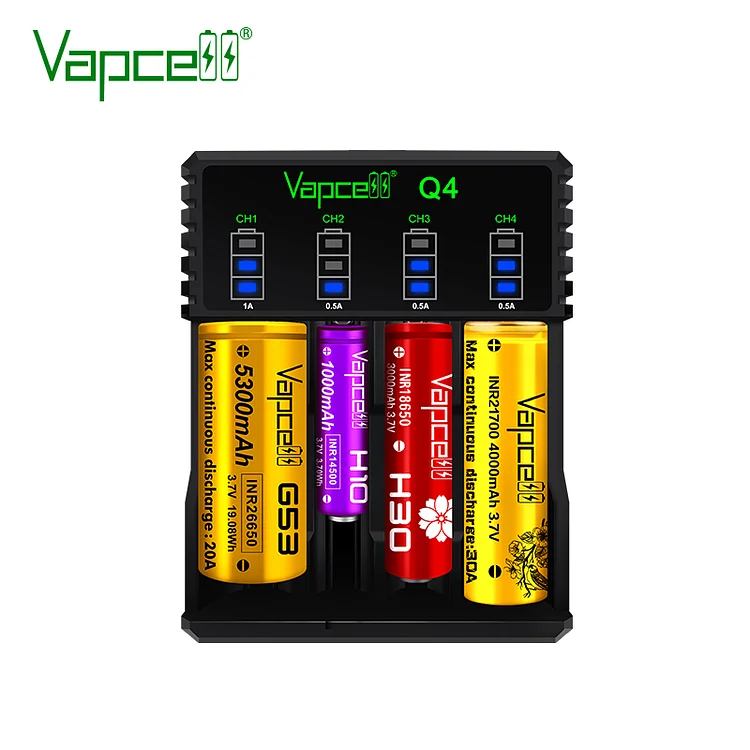 Vapcell Q4 Smart mini battery charger for 21700 18650 26650 18350 14500 16340 battery charger 