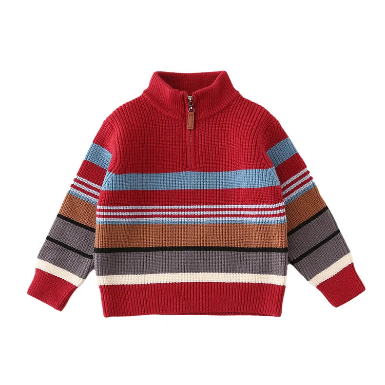 Family Matching Zip Collar Striped Sweater