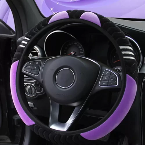 Dronehint 15'' Car Parts Steering Wheel Cover Plush Non Slip Auto Accessories Purple&Black (For: Land Rover) Parts