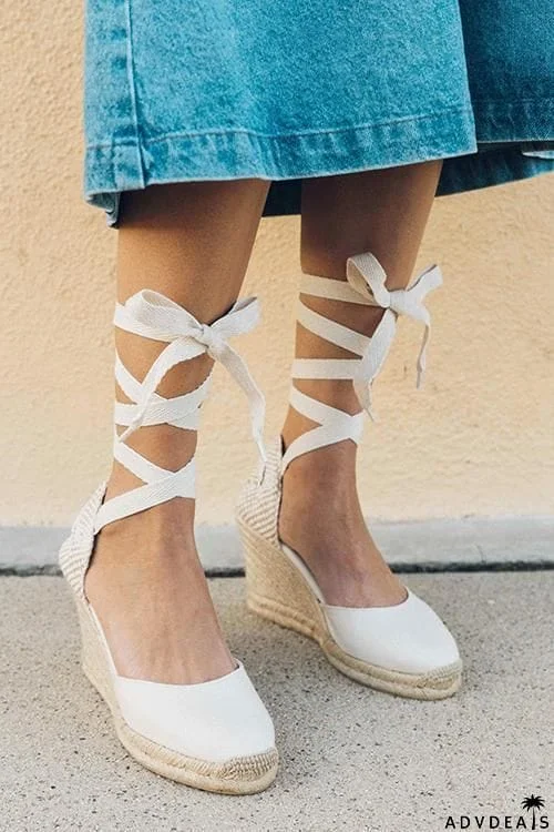 High Heel Platform Lace up Wedge