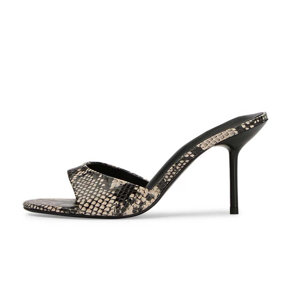 Black Python Pointed Toe Curved Band Elegant Mules with Stiletto Heel Nicepairs