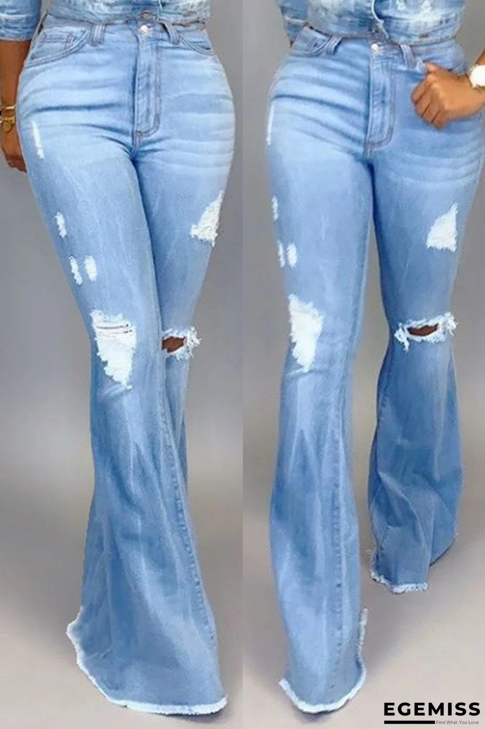 Light Blue Fashion Wild Denim Flared Pants | EGEMISS