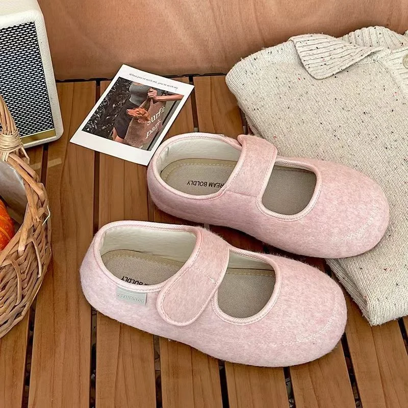 Tanguoant Tanguoant Fragrant Wind French Shallow Flat Mary Jane Single Shoes Female 2024 New Autumn And Winter Plus Velvet Retro Soft Ken
