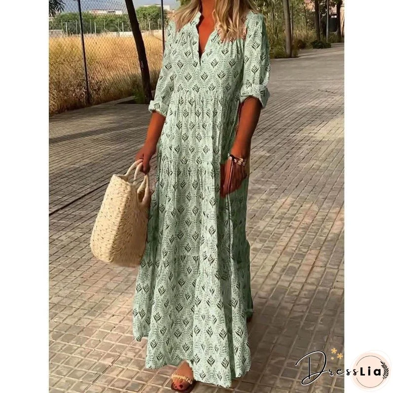 Women's Retro Standing Collar Fashion Loose Dress Dresses