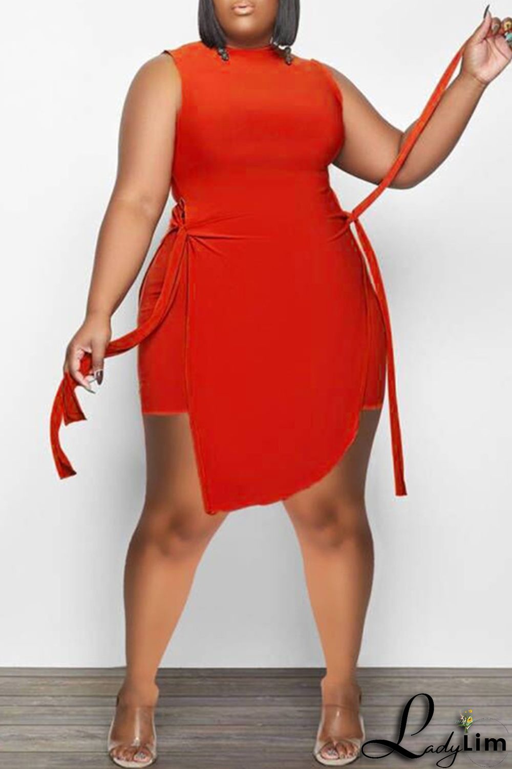 Khaki Fashion Casual Solid Bandage Asymmetrical O Neck Plus Size Two Pieces