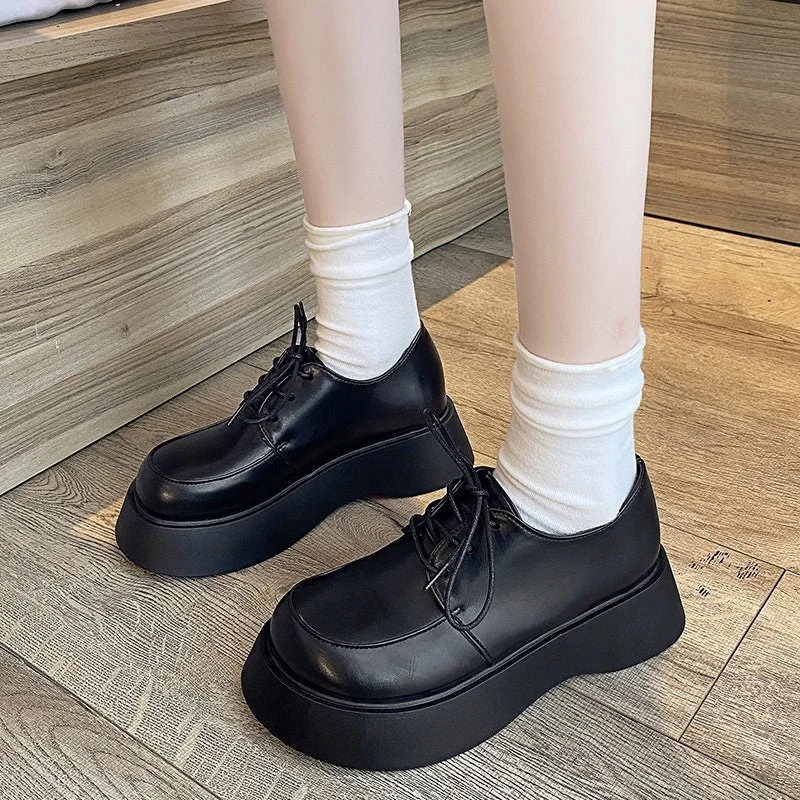 Platform shoes thick-soled trend British style simple casual women's shoes platform Women Chunky Sneakers stretch boots women