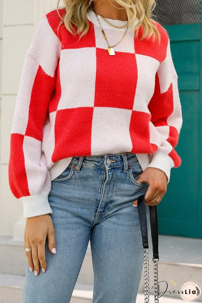 Checked Plaid Knit Pullover Sweater