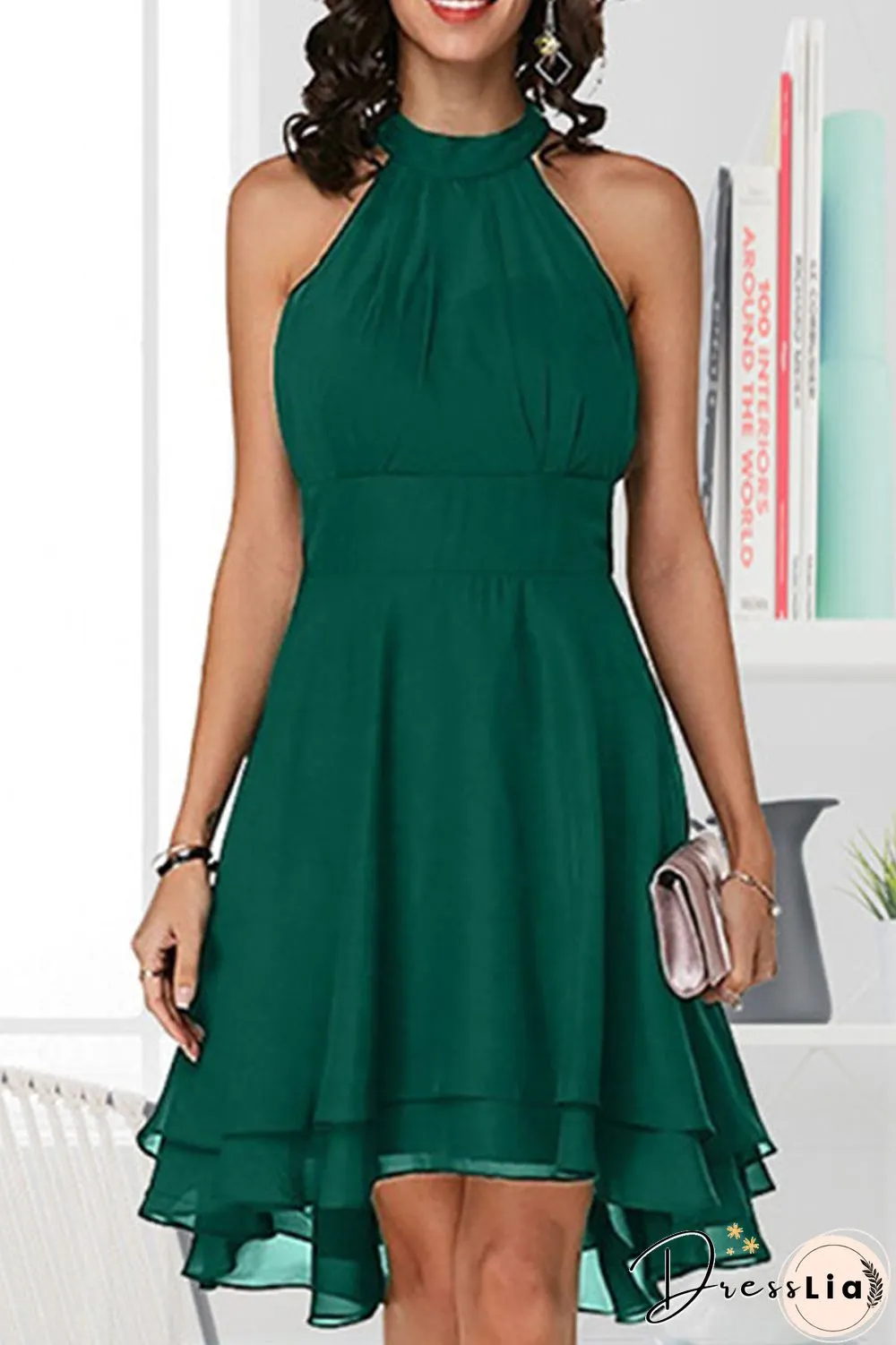 Fashion Street Solid Split Joint Halter A Line Dresses(7 Colors)