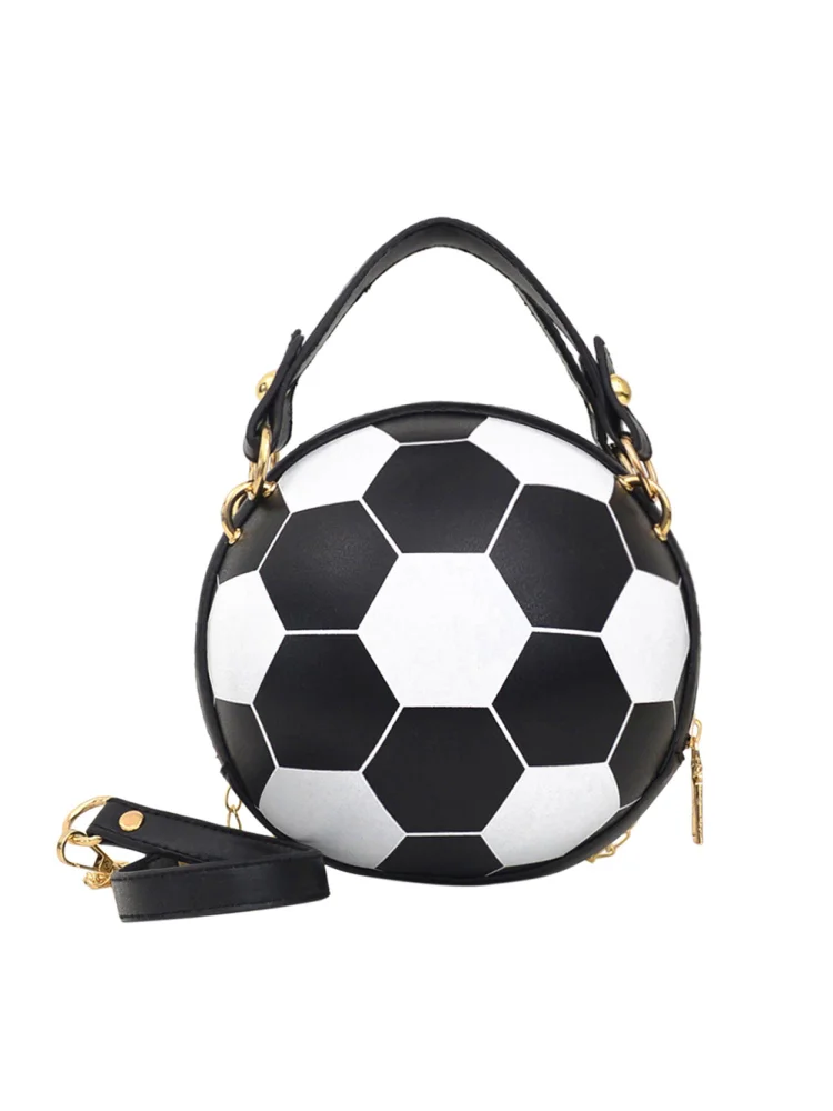 Round Shoulder Bag Women Totes Chain Messenger Handbag (Football Black)