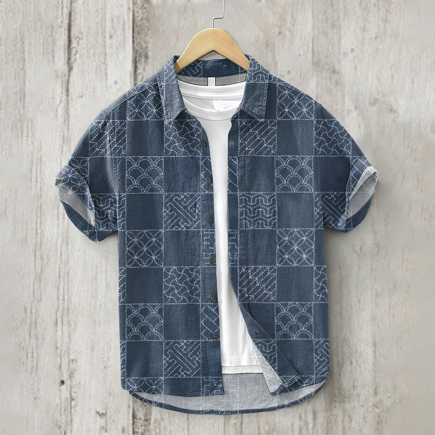 menweary Japanese Art Linen Blend Shirt