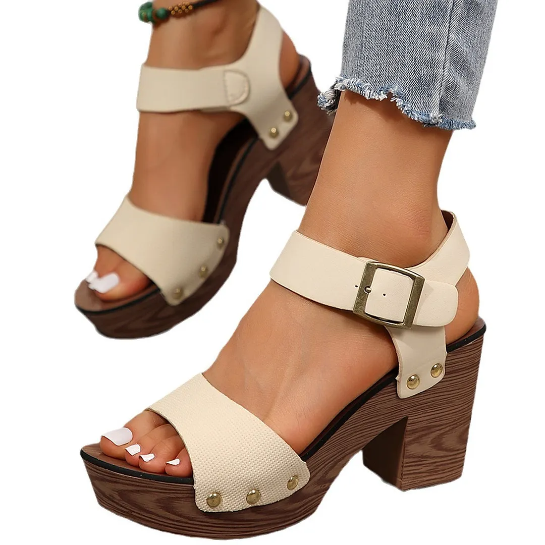 Breakj Breakj Summer New High-Heeled Sandals Women's Shoes With Fish Mouth Sandals Belt Buckle High Heel Casual Sandals
