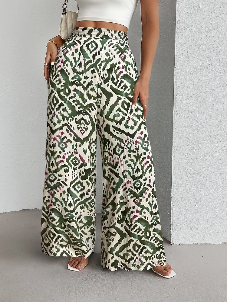 Women's Casual Leopard Print Wide-Leg Pants - Relaxed Fit, Pockets, Spring/Summer Style, Adult, Casual Attire | Leopard Print Pants | Wide Leg Pant