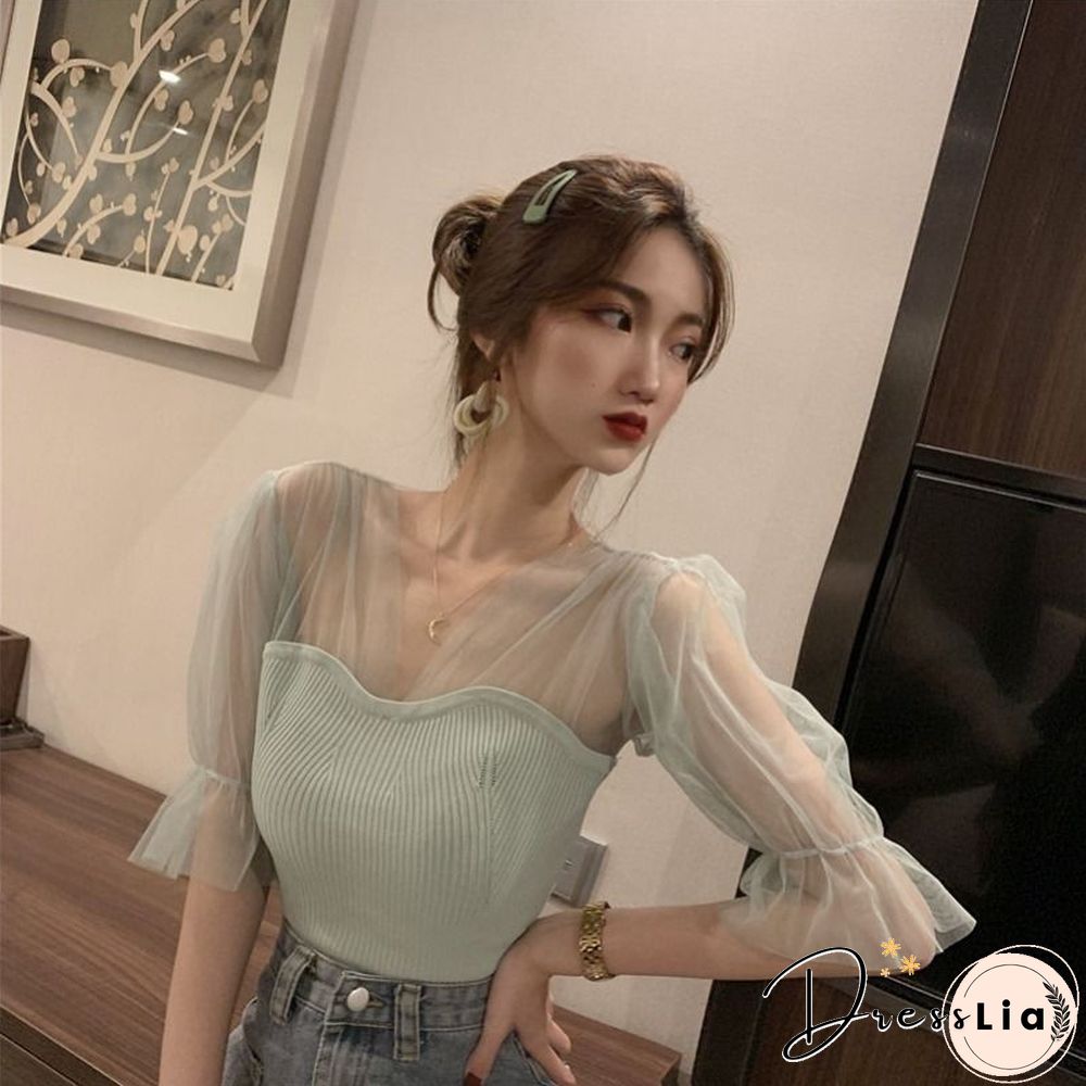 T-Shirts Women Elegant Patchwork Design Summer Sexy Backless All-Match Basic V-Neck