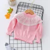 Kid Baby Girl Lace Collar Ruffled Solid Knitted T-shirt
