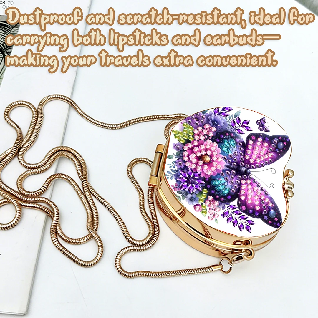 Purple Butterfly DIY Acrylic Love Diamond Art Painting Card Case Wallet with Chain Small Diamond Painting Crossbody Bag for Adults Women Girls Gift