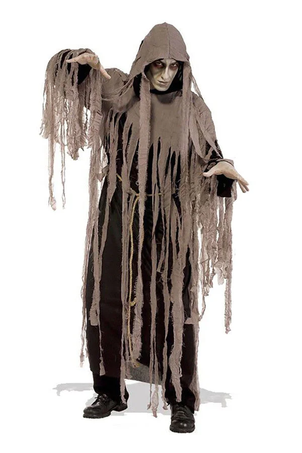 Funny Halloween Cosplay Scary Zombie Costume With Hooded For Men Gray-elleschic