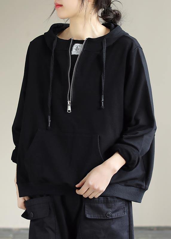 VCSHOES Black Top Silhouette Hooded Cinched Baggy Spring Top