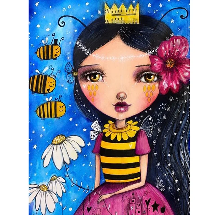 Bee And Big-Eyed Doll Girl Pumping 30*40cm (Canvas) Full Round Drill Diamond Painting gbfke