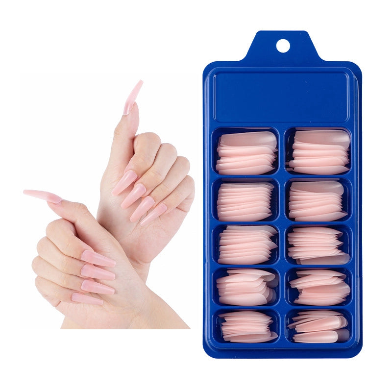 Boutique 100 Pieces Small Blue Box Solid Color Full Stickers Fake Nails Nail Patch Nail Piece White Transparent Coffin Nail
