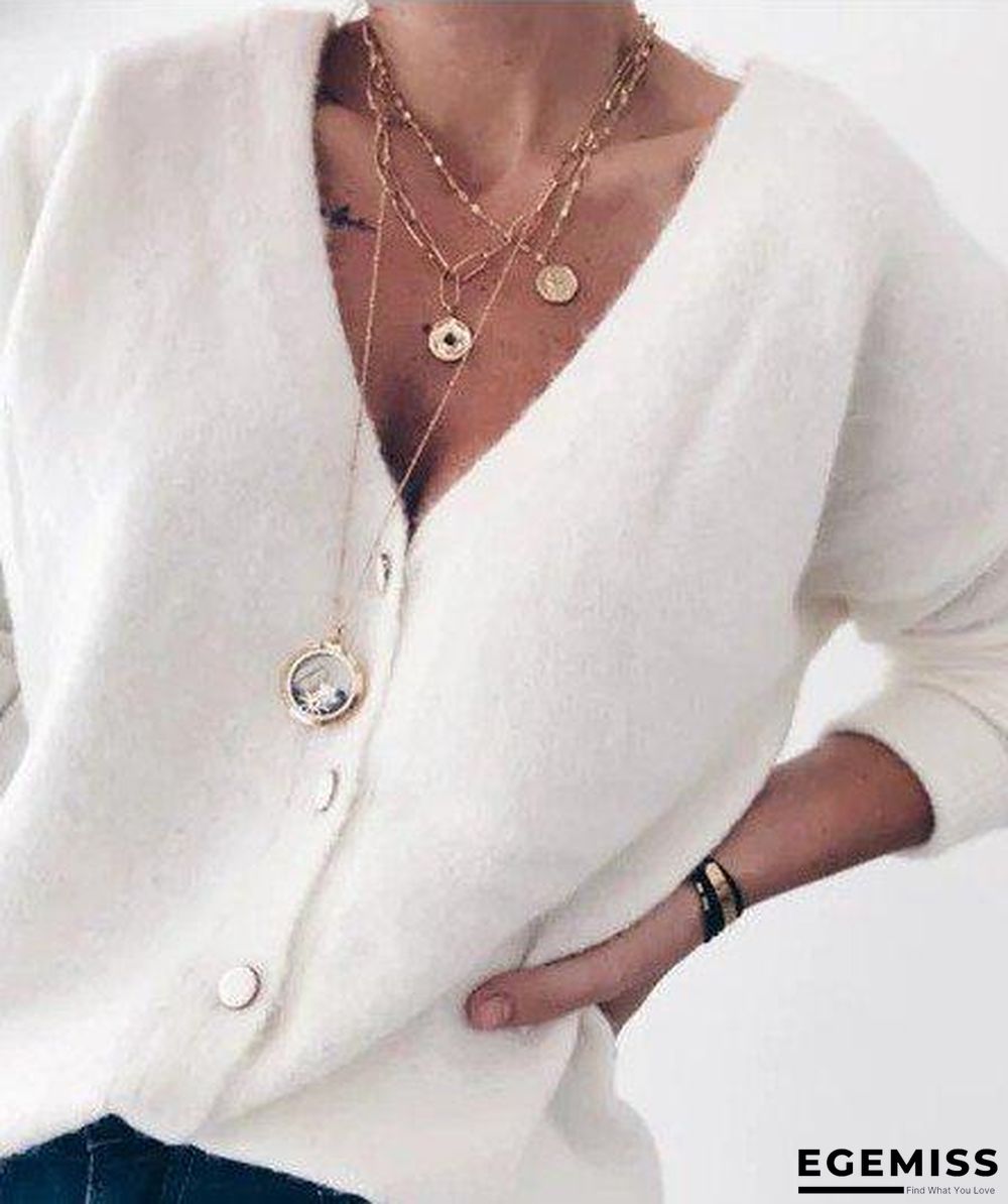 Casual V Neck Plain Sweater | EGEMISS