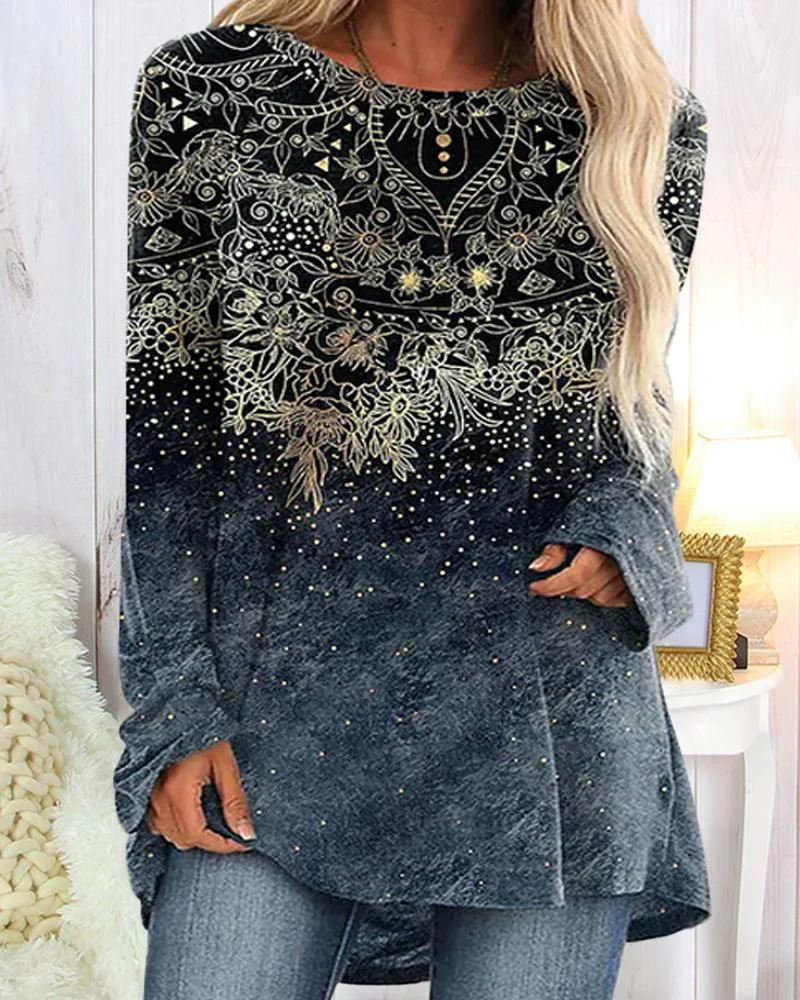 Floral Print Casual Long Sleeve Top