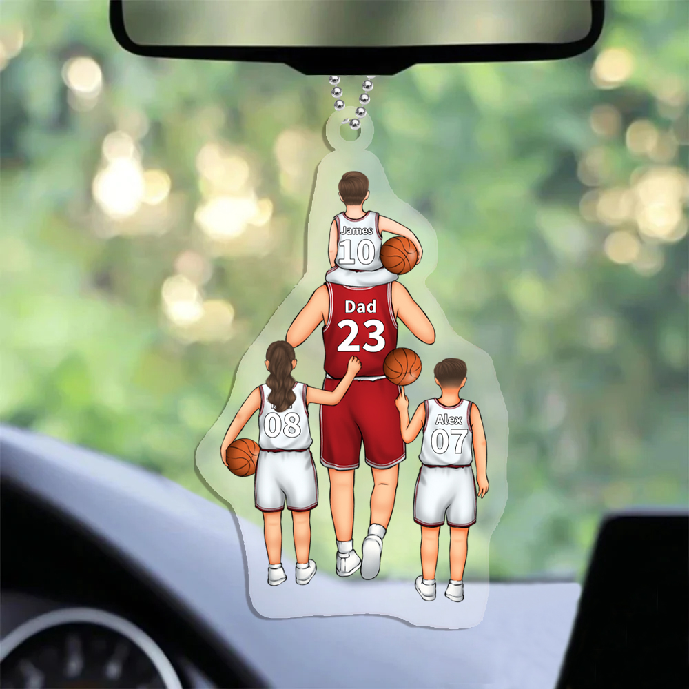 Personalized Basketball Family Hanging Ornament Custom 2–5 Names & Jersey Number Keychain Acrylic Pendant Father's Day Gift