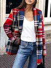 Fashion Loose Plaid Lapel Collar Buttoned Long Sleeve Blazers