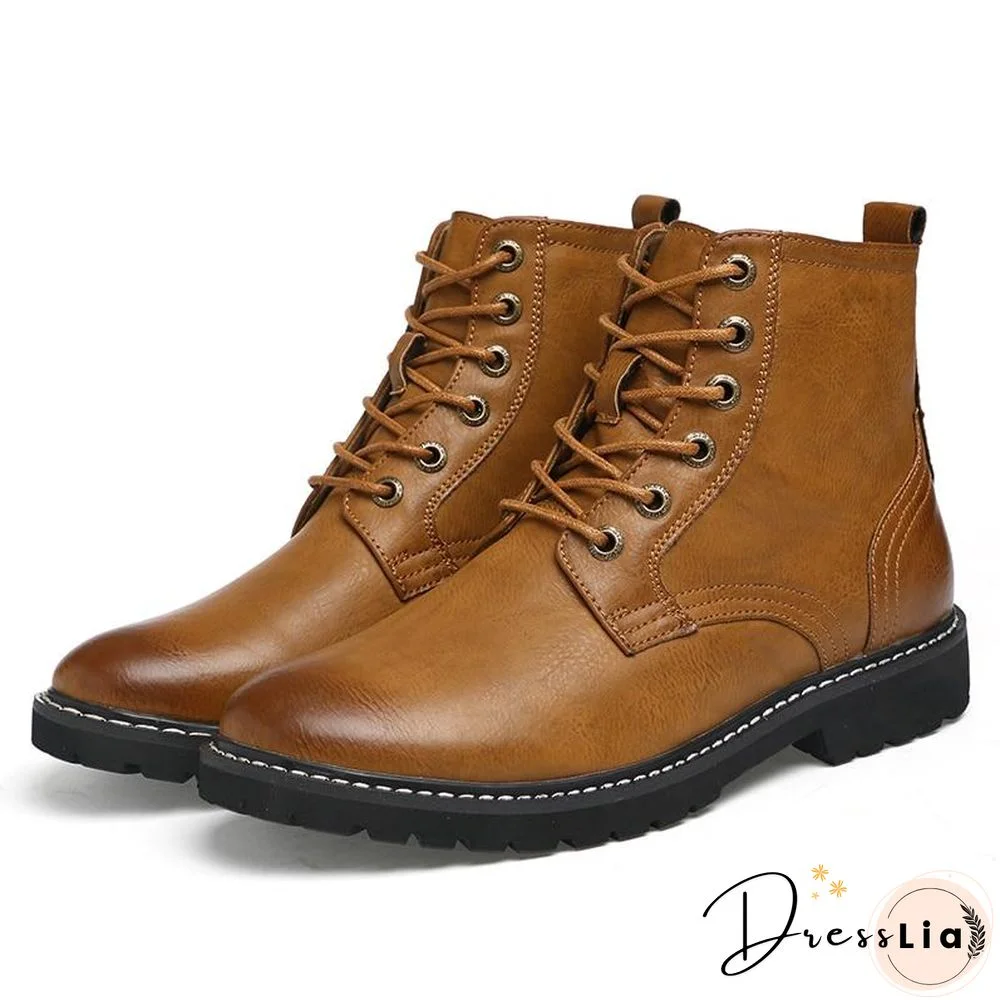 Men Genuine Leather Winter Snow Fashion Boots Pointed Toe Mid-Calf Boots For Men Ankle Non-slip Shoes