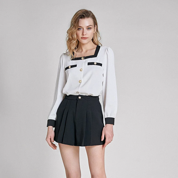 White Chiffon Contrast Trim Blouse QueenFunky