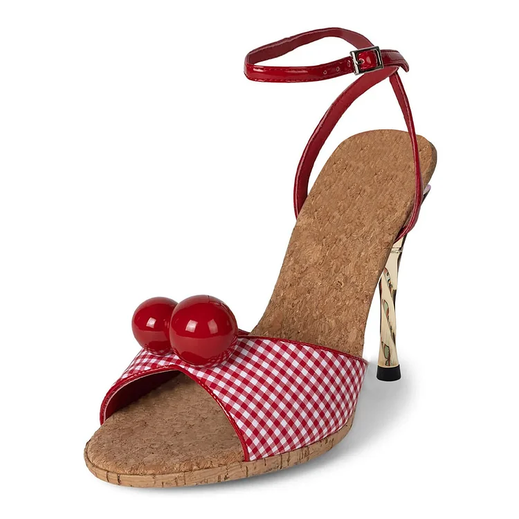 Red Suede Opened Round Toe Slingback Strappy Beads Decor Sandals With Flared Heels |FSJ Shoes