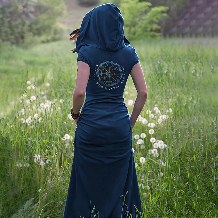 Not All Who Wander Are Lost Print Vintage Hooded Maxi Dress