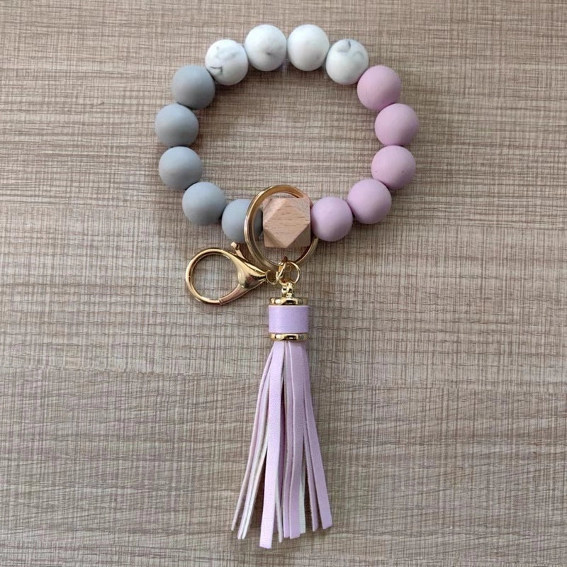 Classic Style Geometric Round Alloy Wood Silica Gel Bag Pendant Bracelets Keychain